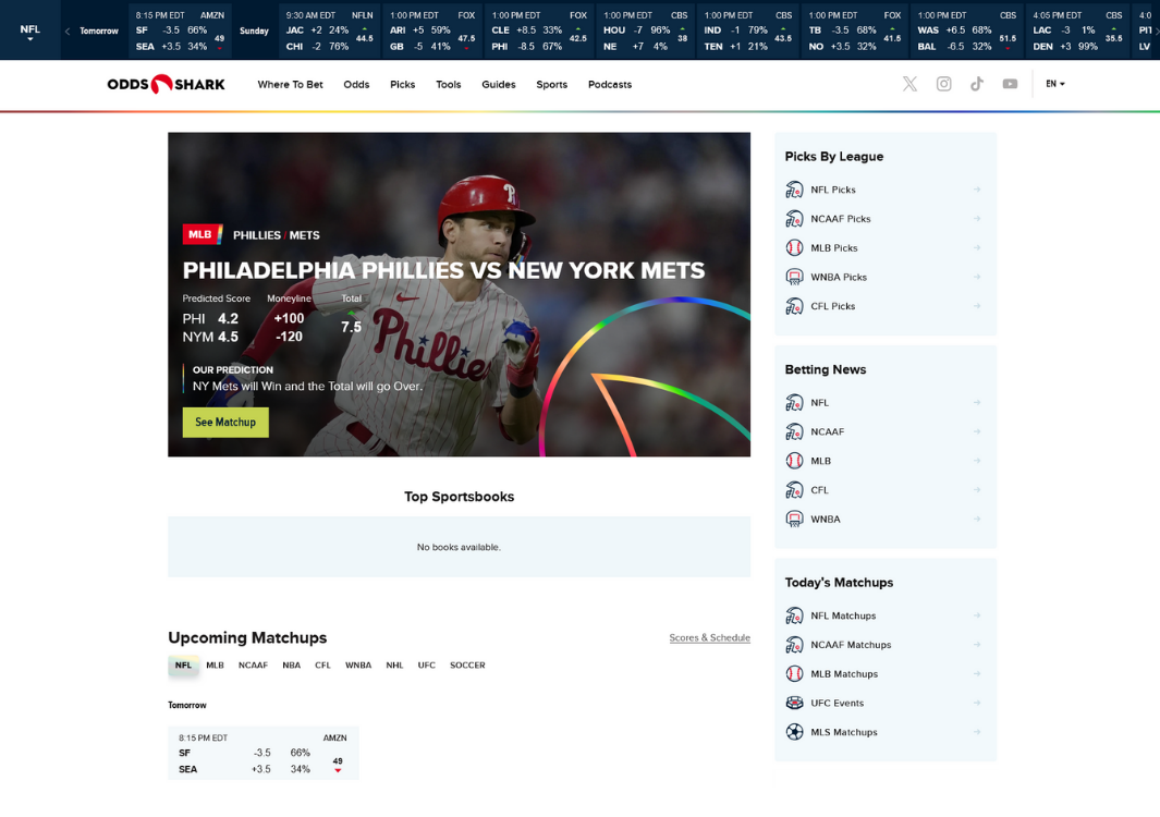 homepage Odds Shark