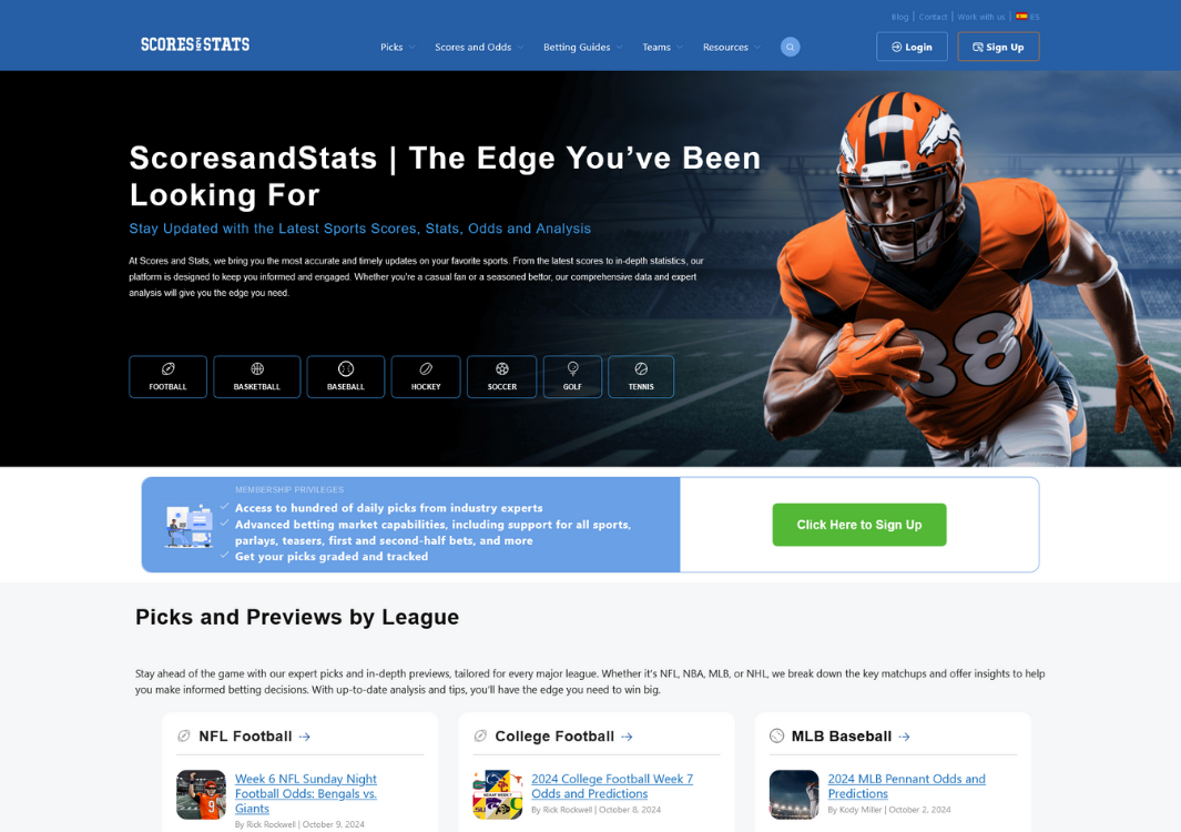 homepage Scores and Stats