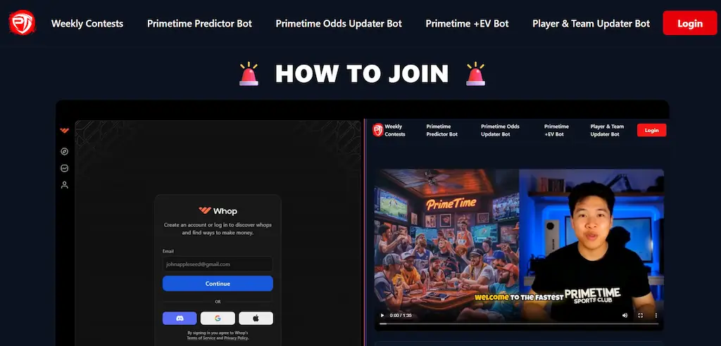 PRIME TIME SPORTS CLUB WEBPAGE IMAGE